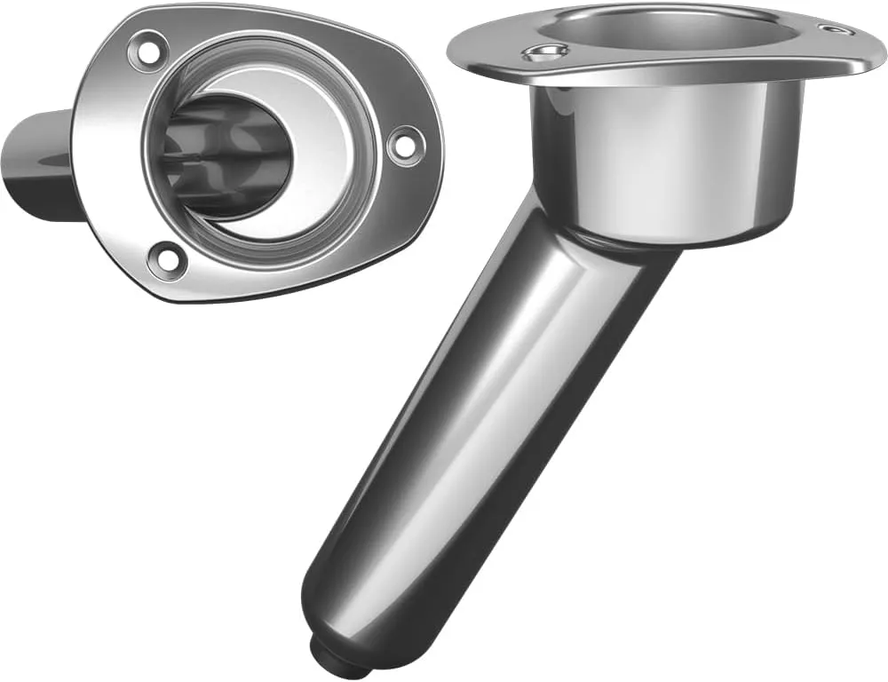 Mate Series Stainless Steel 30° Rod & Cup Holder - Drain - Oval Top