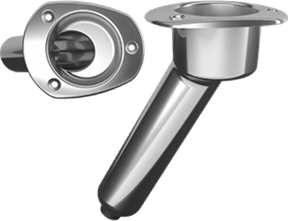 Mate Series Stainless Steel 30° Rod & Cup Holder - Drain - Oval Top