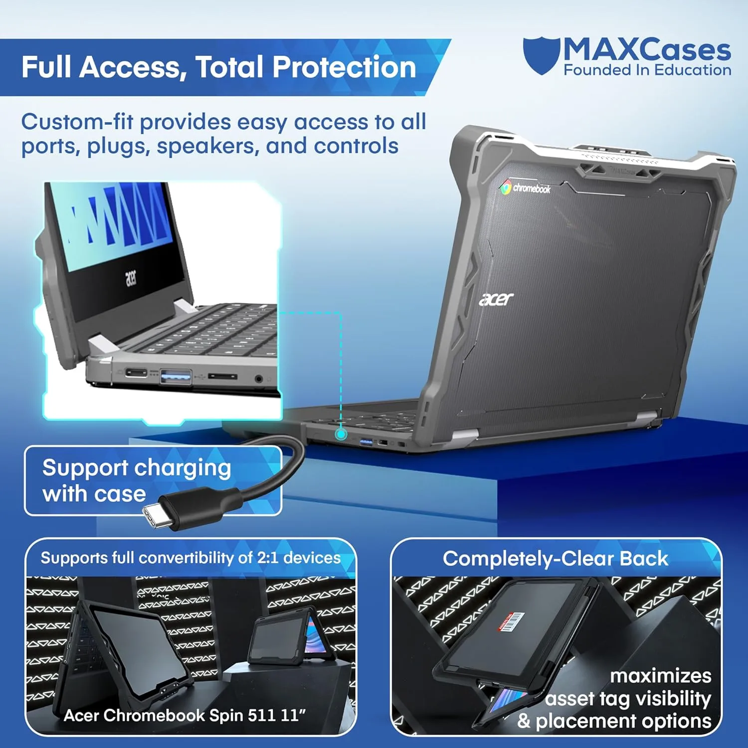 MAXCases Extreme Shell-F for Acer R756TN (Spin 511) & R753T/R753TN & R722T (Spin 311) Chromebook 11.6" (Gray/Clear)