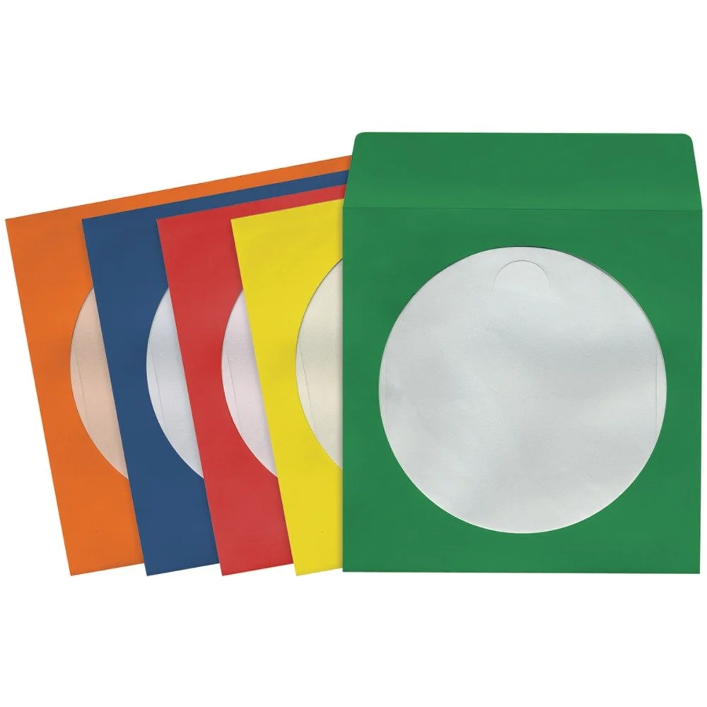 Maxell 190132 CD/DVD Paper Storage Envelope Sleeves, Multi-Color, 100 Pack