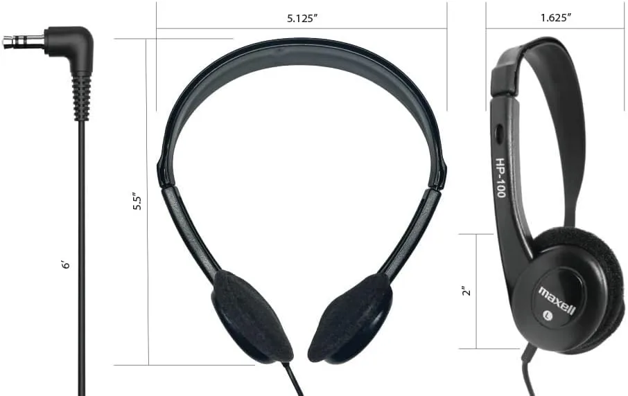 Maxell - 190319 Stereo Headphones - 3.5mm Cord with 6-Foot Length - Soft Padded Ear Cushions