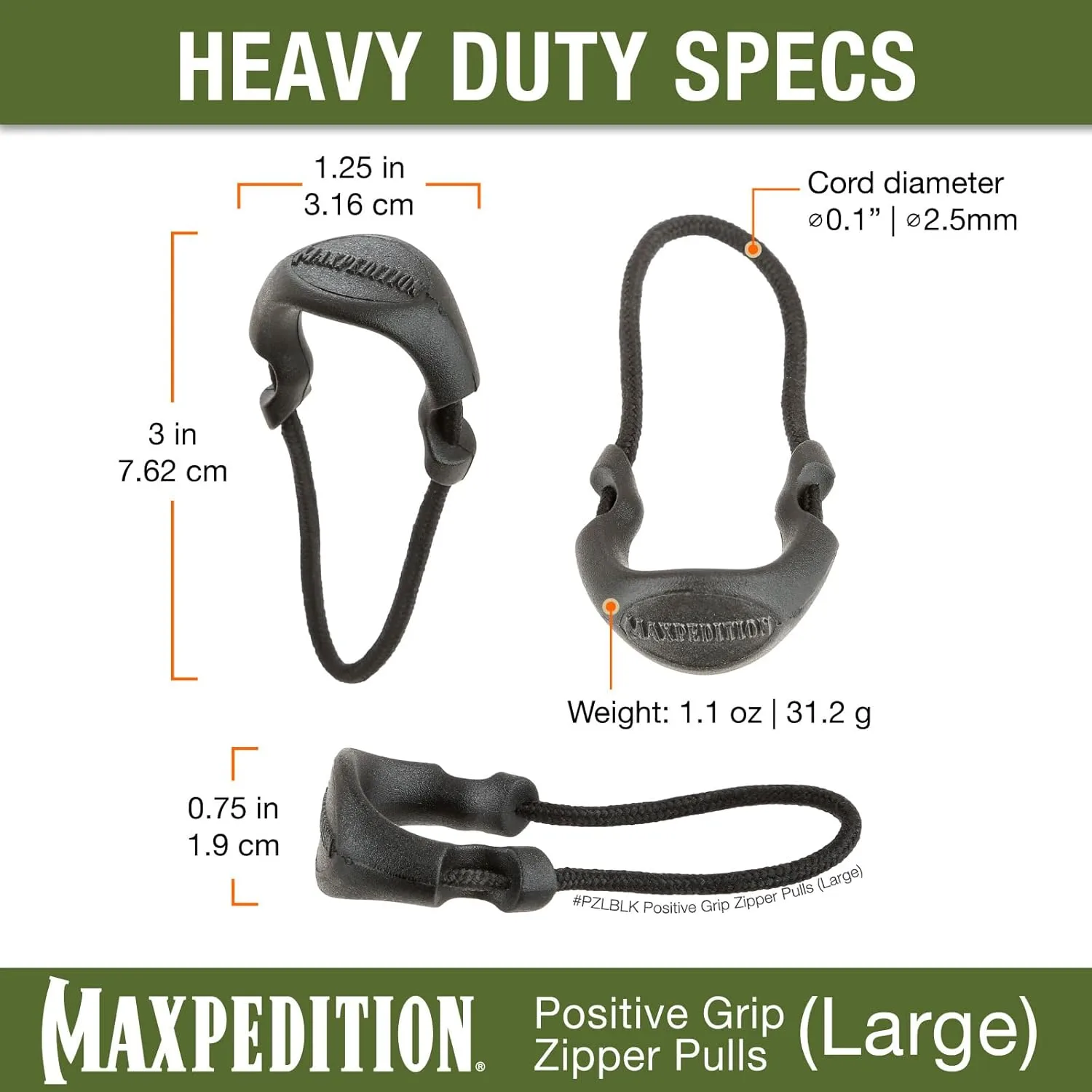 MAXPEDITION Positive Grip Zipper Pulls