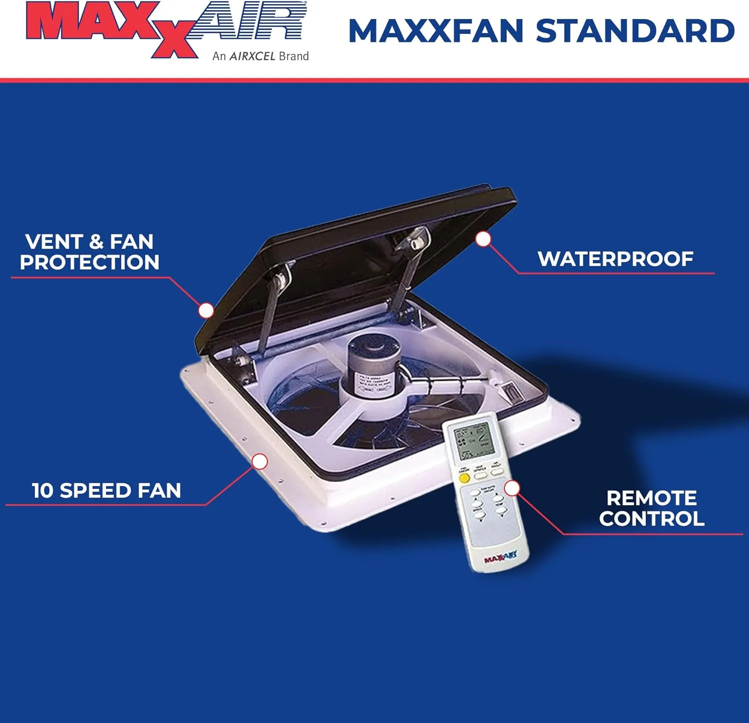MAXXAIR Maxxfan Plus 10-Speed RV Intake & Exhaust Fan with Remote, Smoke (00-04500K)