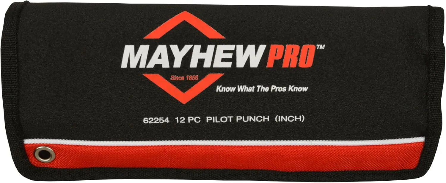 Mayhew Tools 62254 Pilot Punch, 12-Piece Set Kit Bag, Black Oxide Finish Black Oxide Finish 12-Piece Set Kit Bag SAE