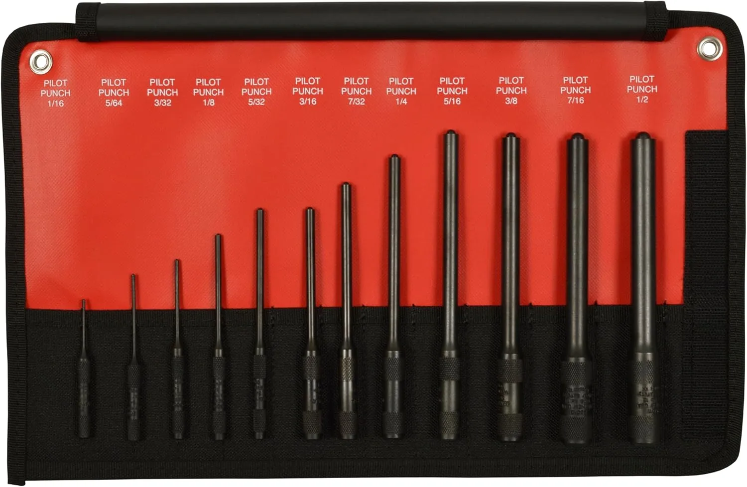 Mayhew Tools 62254 Pilot Punch, 12-Piece Set Kit Bag, Black Oxide Finish Black Oxide Finish 12-Piece Set Kit Bag SAE
