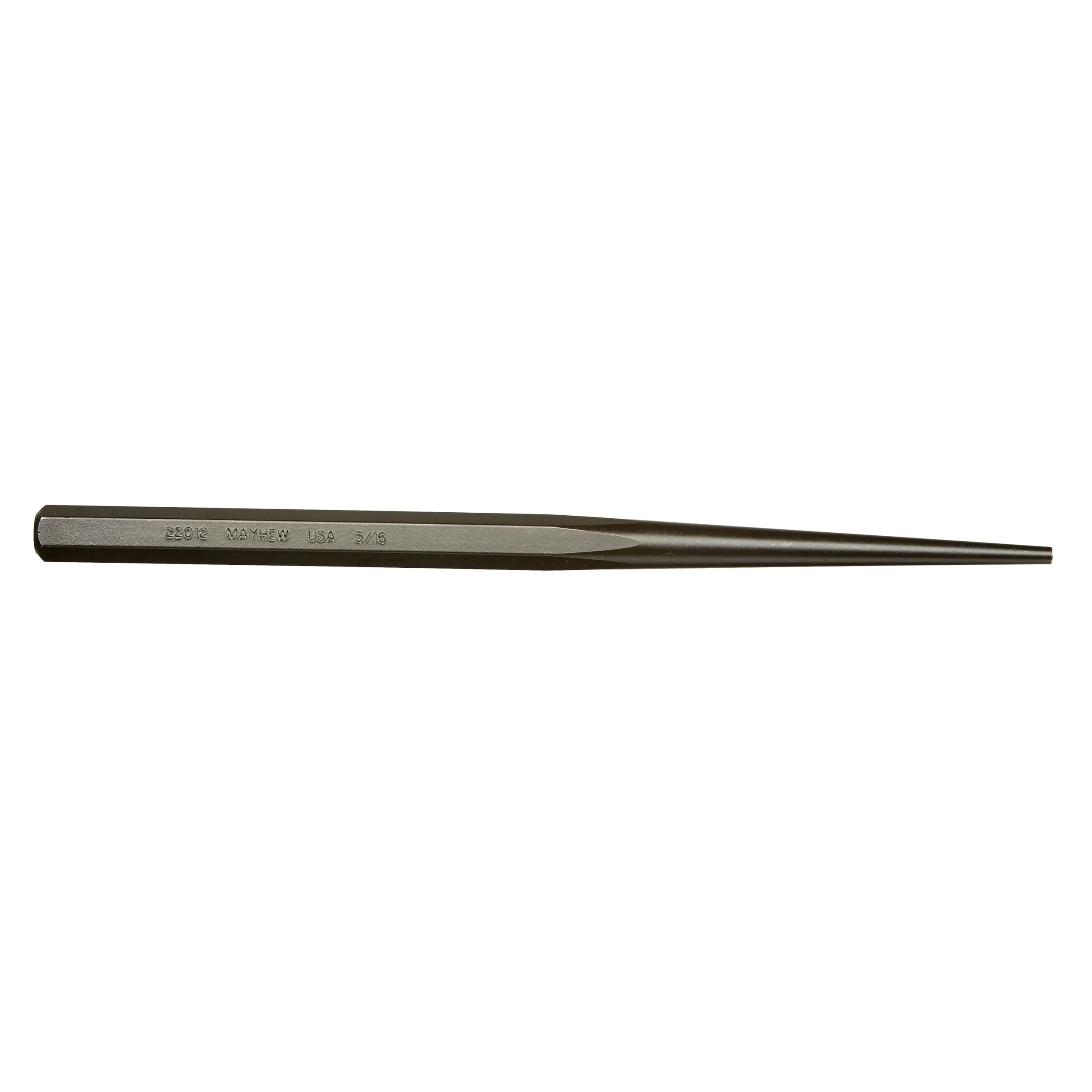 Mayhew Tools Line Up Punch Full Finish, 10 in, 3/16 in Tip, Alloy Steel