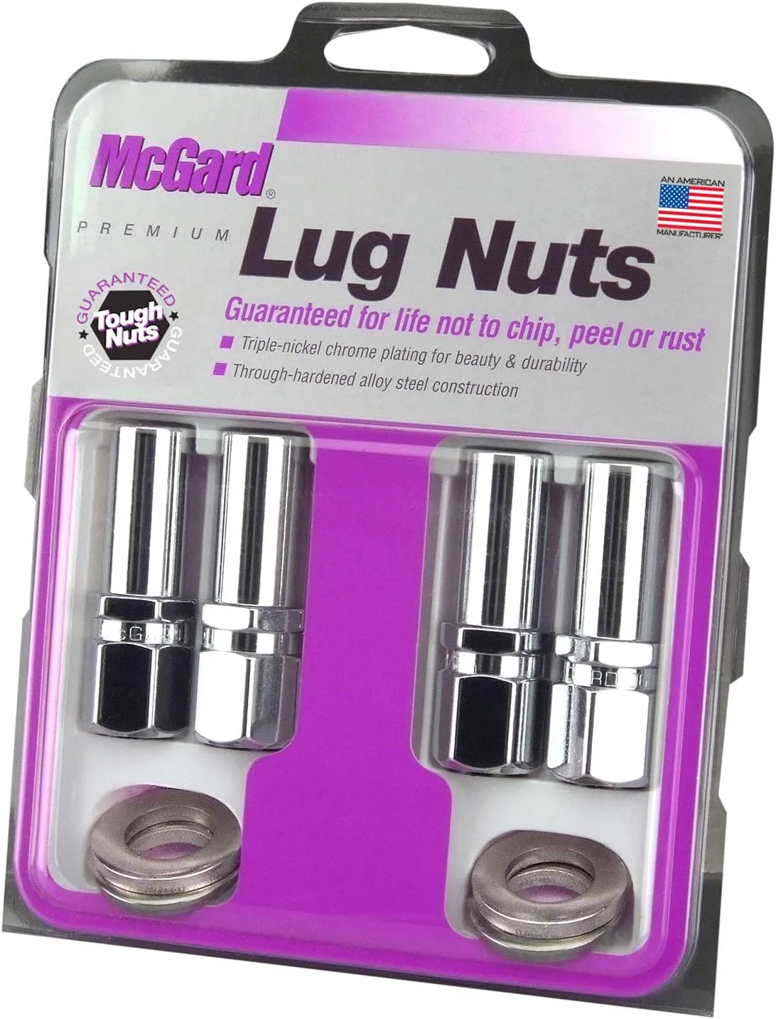 McGard 63001 Chrome Racing 1.365" Shank Style Lug Nut Set (7/16" - 20 Thread Size) - Set of 4