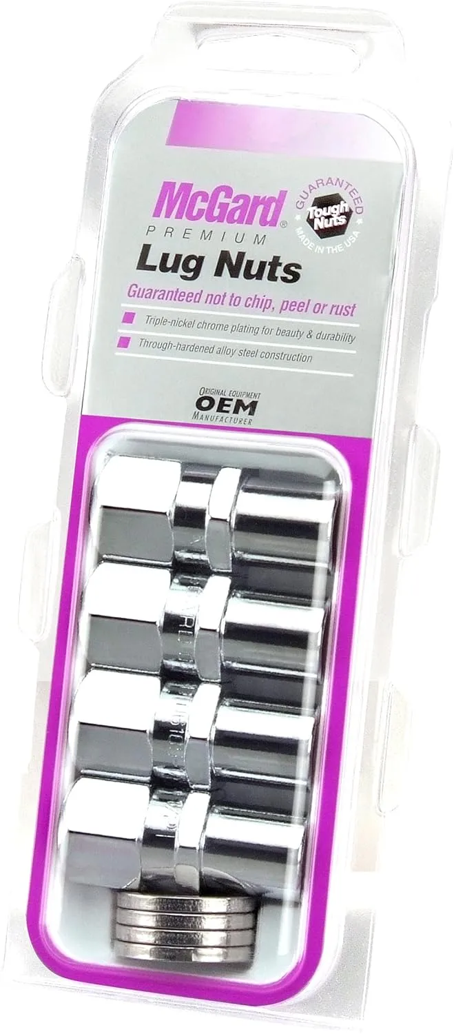 MCGARD Lug Nut, Premium, 12 mm x 1.50 Right Hand Thread, 13/16 in Hex Head, 0.746 in Shank, Open End, Washers Included, Steel, Chrome, Set of 4