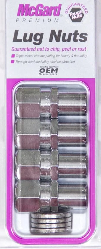 MCGARD Lug Nut, Premium, 12 mm x 1.50 Right Hand Thread, 13/16 in Hex Head, 0.746 in Shank, Open End, Washers Included, Steel, Chrome, Set of 4
