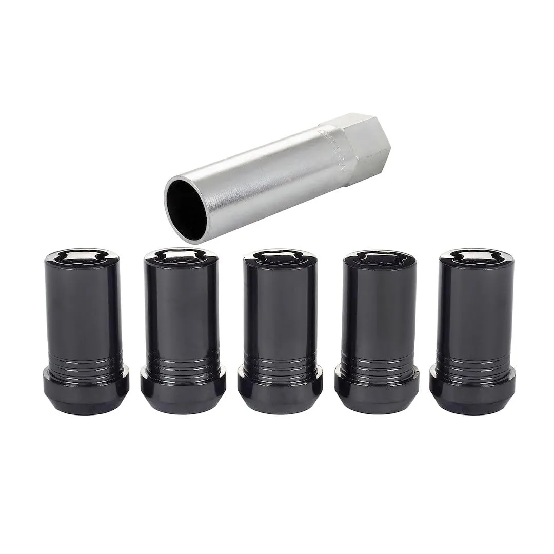 McGard Wheel Lock, Premium, 14 mm x 1.50 Thread, Cone Seat, Closed End, Key Included, Steel, Black Chrome, Set of 5 (25515BK)
