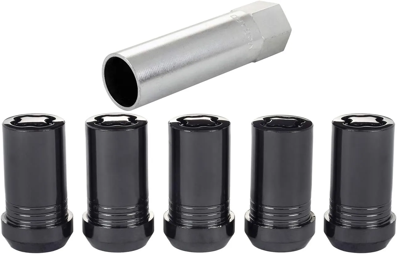 McGard Wheel Lock, Premium, 14 mm x 1.50 Thread, Cone Seat, Closed End, Key Included, Steel, Black Chrome, Set of 5 (25515BK)