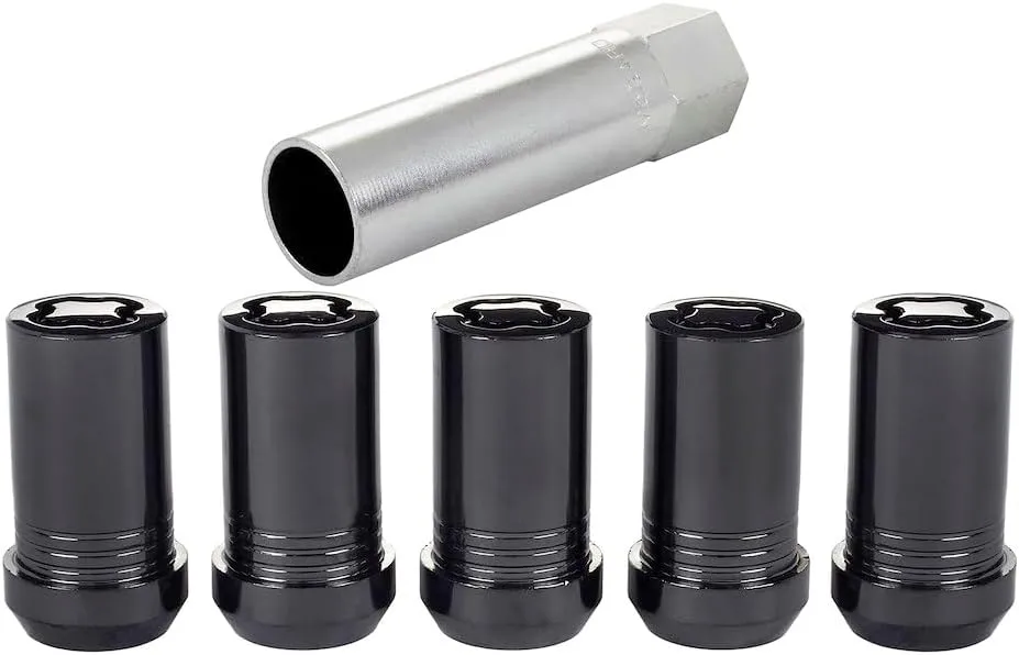 McGard Wheel Lock, Premium, 14 mm x 1.50 Thread, Cone Seat, Closed End, Key Included, Steel, Black Chrome, Set of 5 (25515BK)