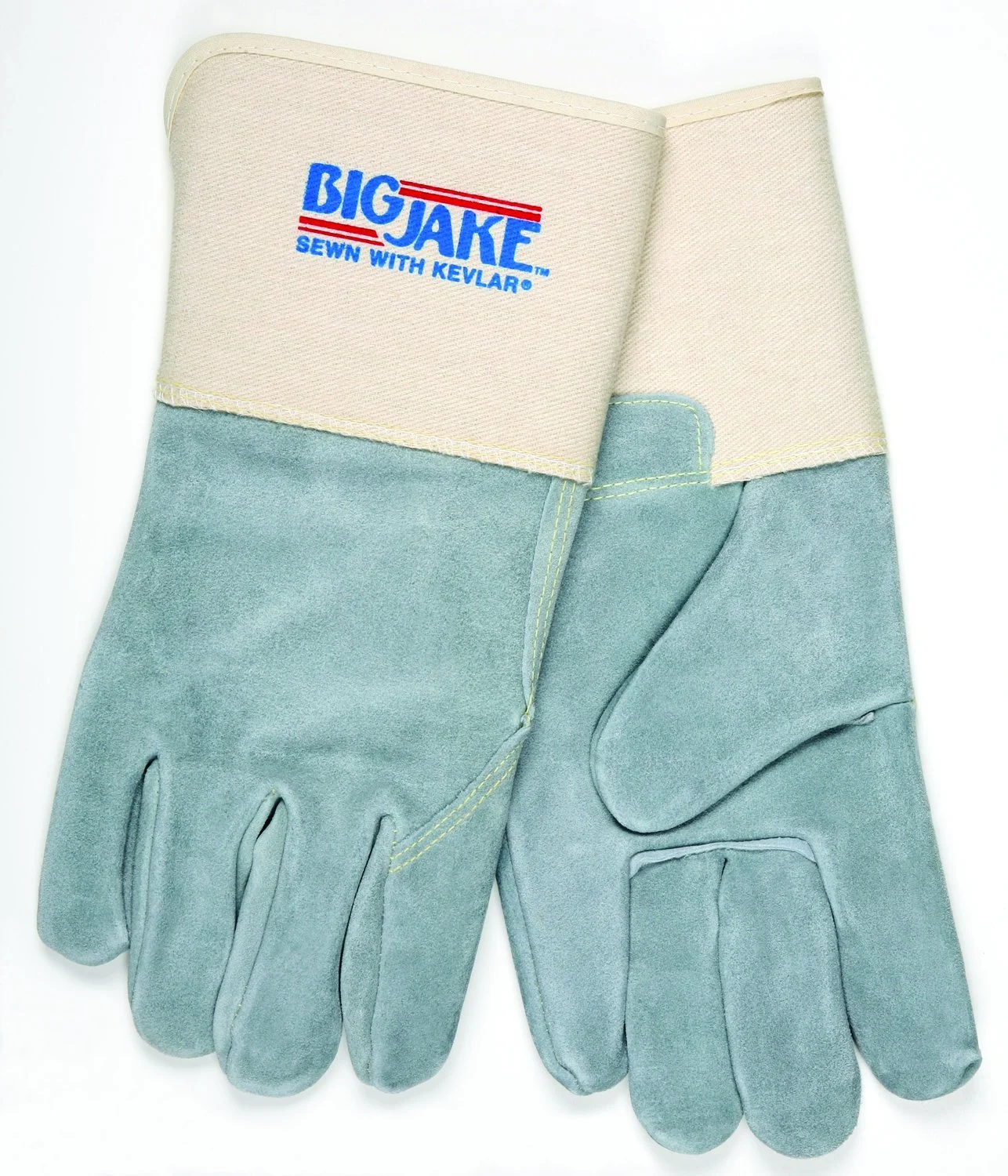 MCR Safety 1718 Big Jake Cow Leather Gunn Pattern Men's Gloves with 4-1/2-Inch Gauntlet Cuffs, Natural Pearl/Yellow, XL