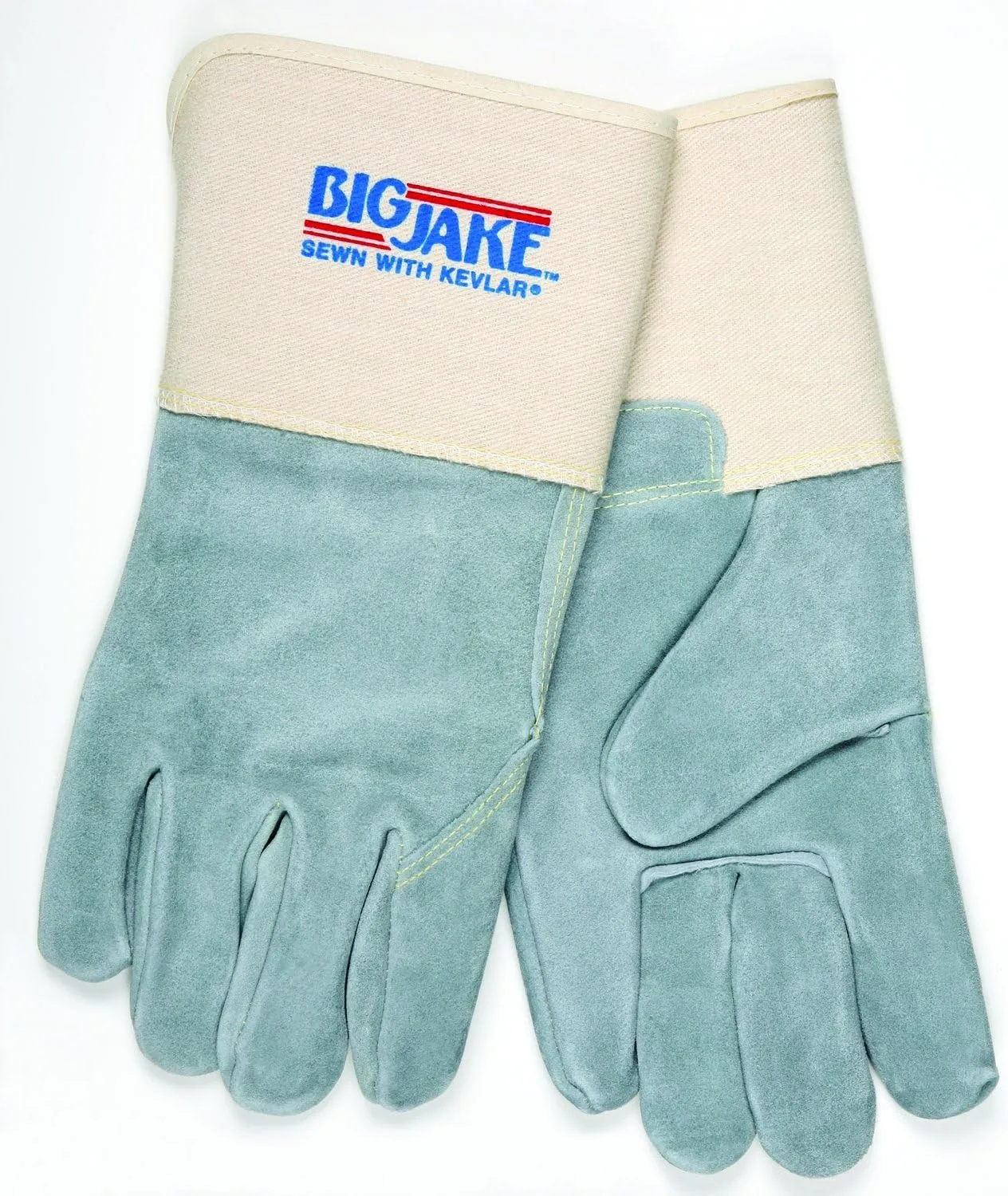 MCR Safety 1718 Big Jake Cow Leather Gunn Pattern Men's Gloves with 4-1/2-Inch Gauntlet Cuffs, Natural Pearl/Yellow, XL