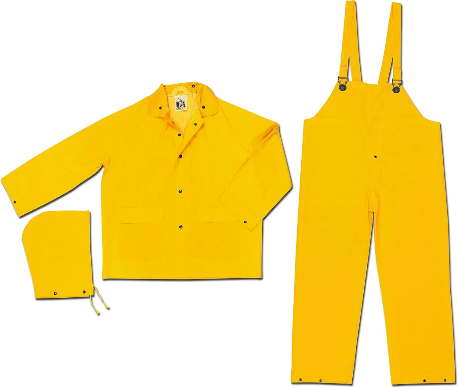 MCR Safety FR2003XL Classic PVC/Polyester 3-Piece Flame Resistant Rainsuit with Attached Hood and Bib Pants, Yellow, X-Large
