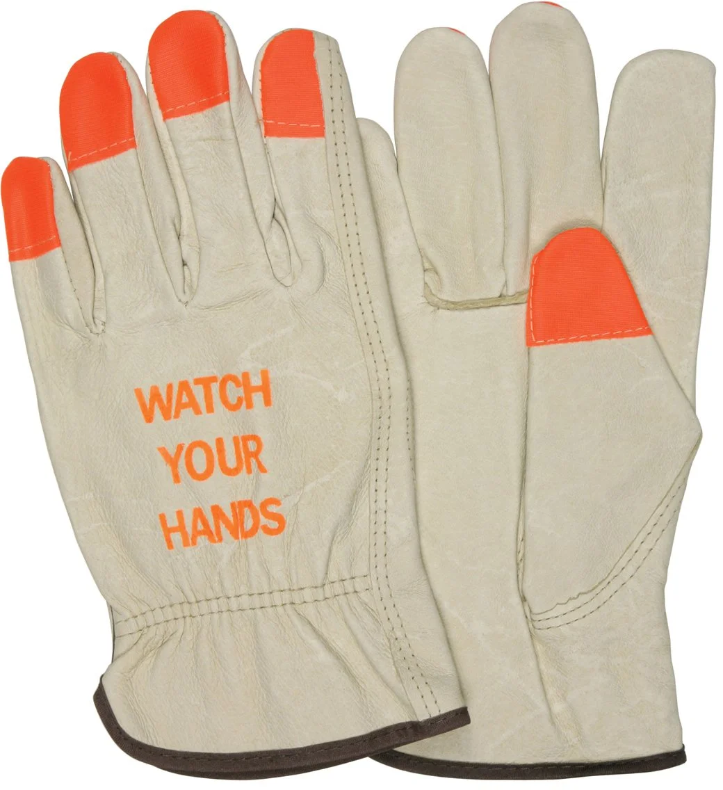 MCR SAFETY 3413HVI Grain Pigskin Driver Gloves with High-Visibility Fingertips