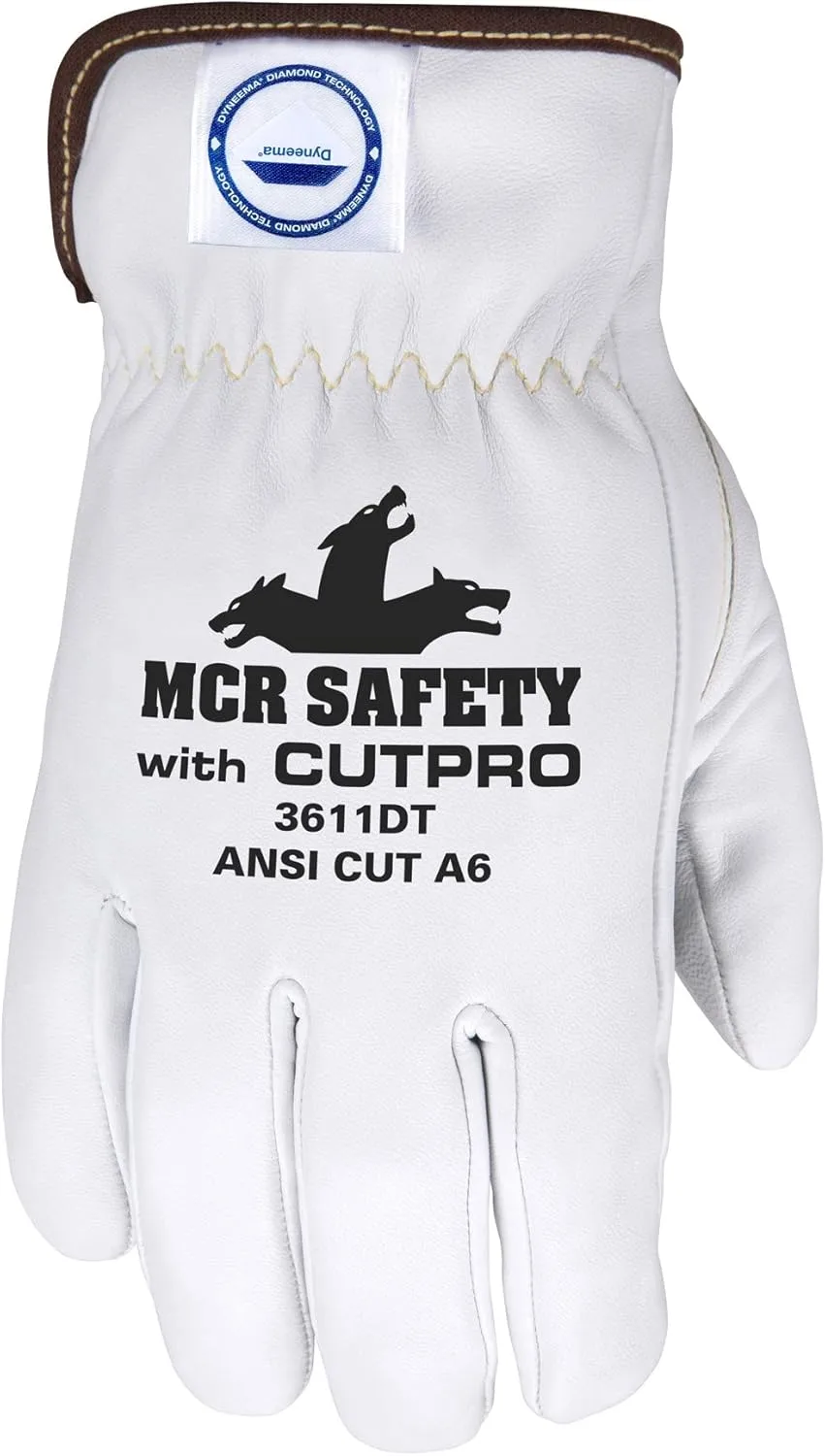 MCR SAFETY 3611DT Premium Goatskin Leather Work Gloves Lined with Dyneema Diamond Technology