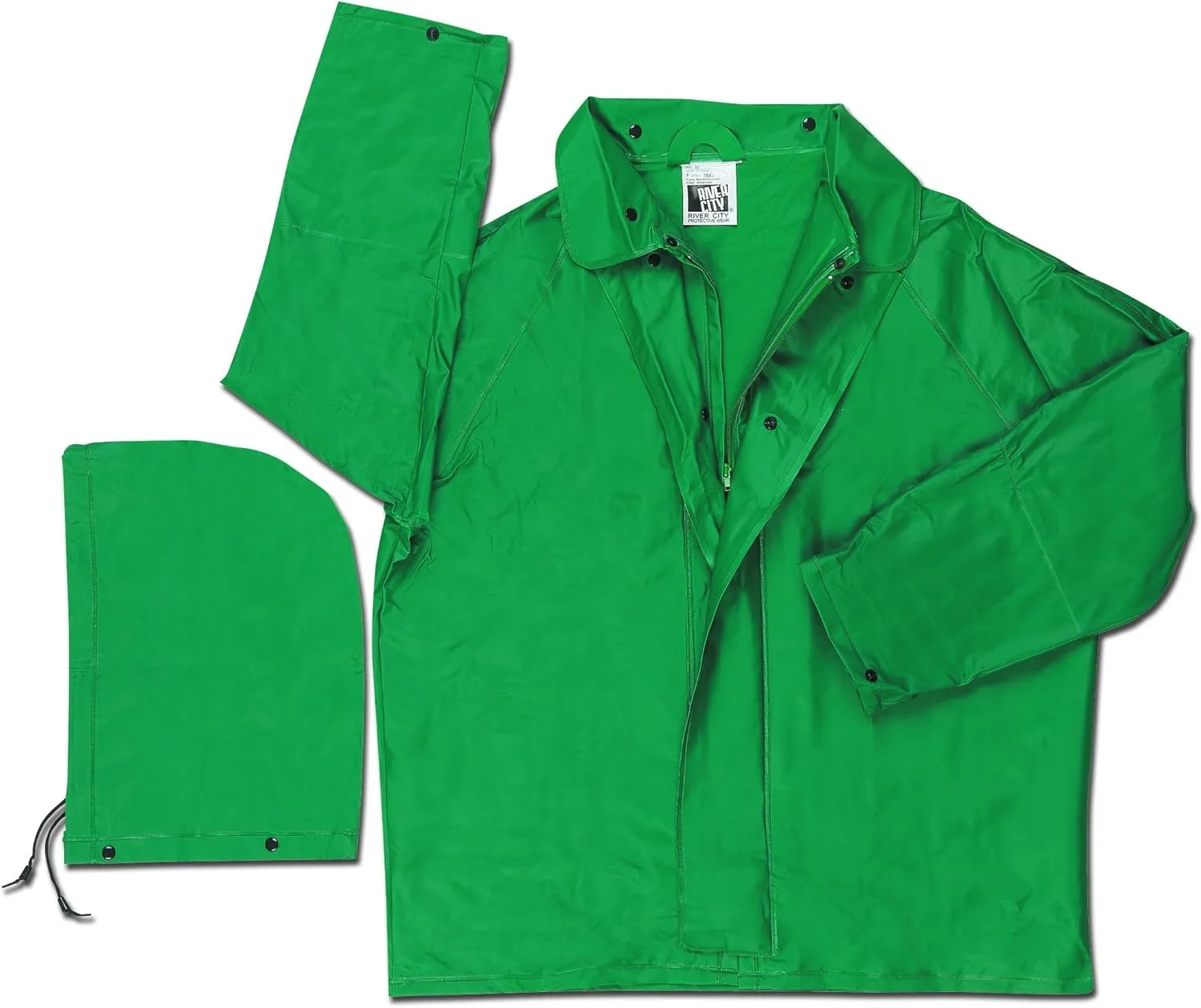 MCR Safety 388JL Dominator PVC/Polyester Jacket with Detachable Drawstring Hood, Green, Large