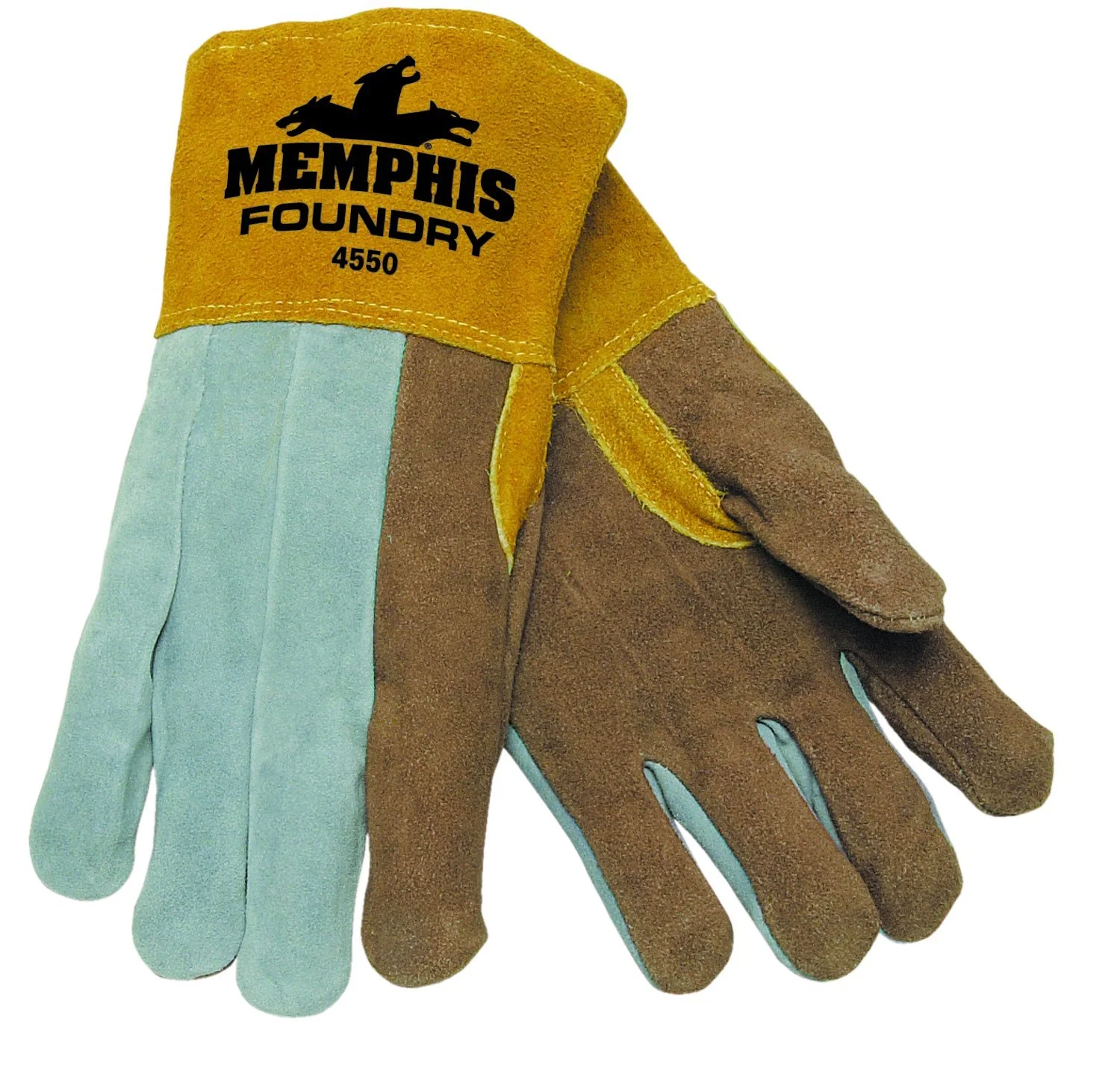 MCR Safety 4550 Cow Leather Foundry Welder Gloves with Split Clute Back, High Heat Protection GLove