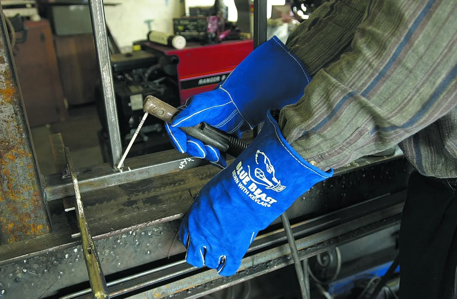 MCR Safety 4600LH Blue Beast Split Cow Leather Deluxe Welder Gloves with Reinforced Palm and Left Hand Wing Thumb, Blue