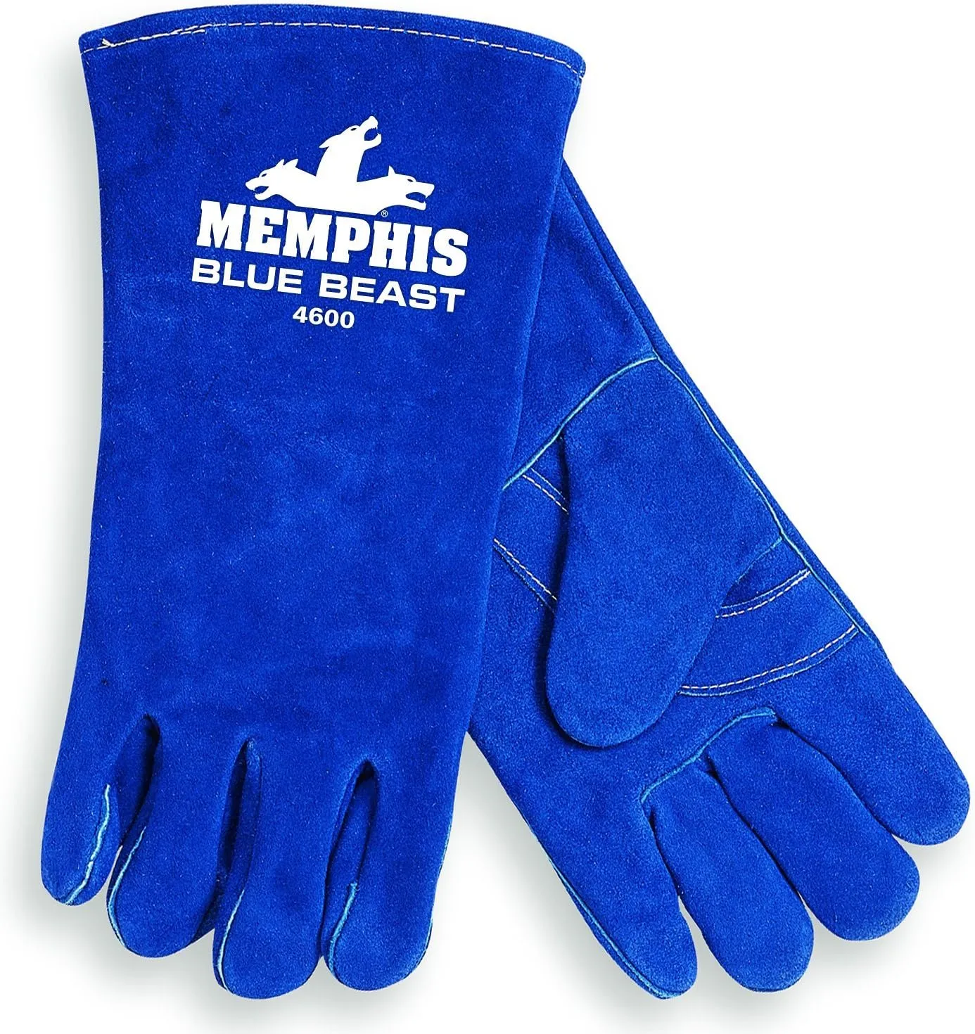 MCR Safety 4600LH Blue Beast Split Cow Leather Deluxe Welder Gloves with Reinforced Palm and Left Hand Wing Thumb, Blue