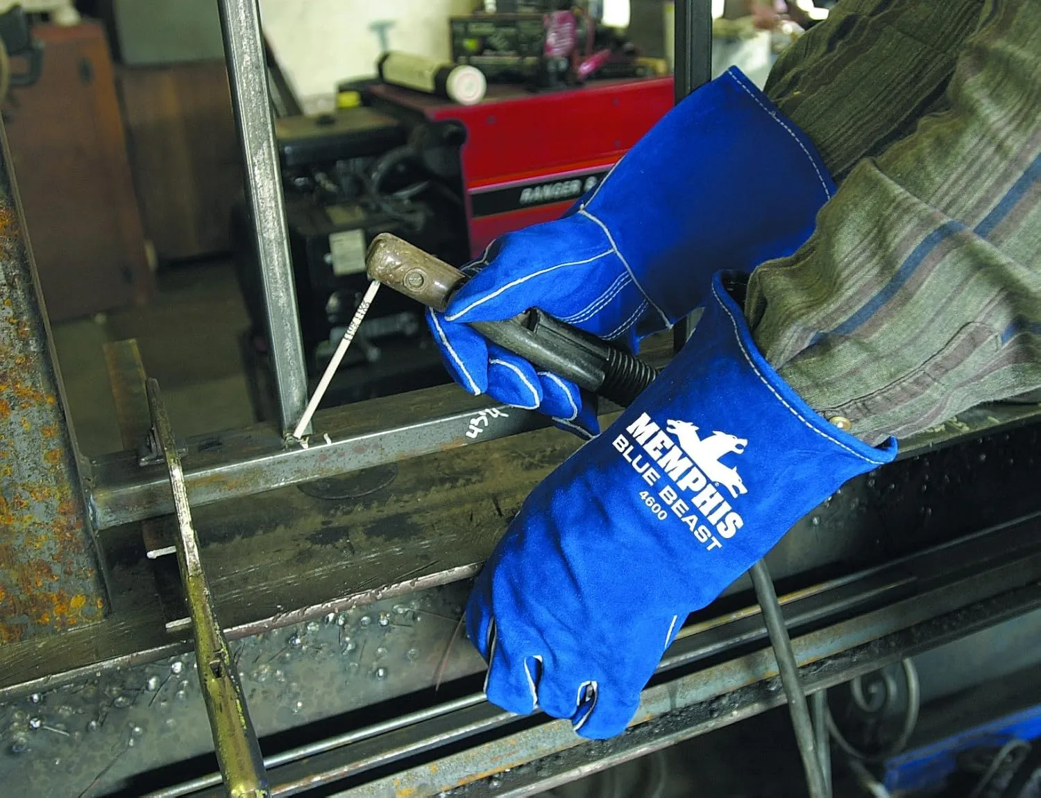 MCR Safety 4600LH Blue Beast Split Cow Leather Deluxe Welder Gloves with Reinforced Palm and Left Hand Wing Thumb, Blue