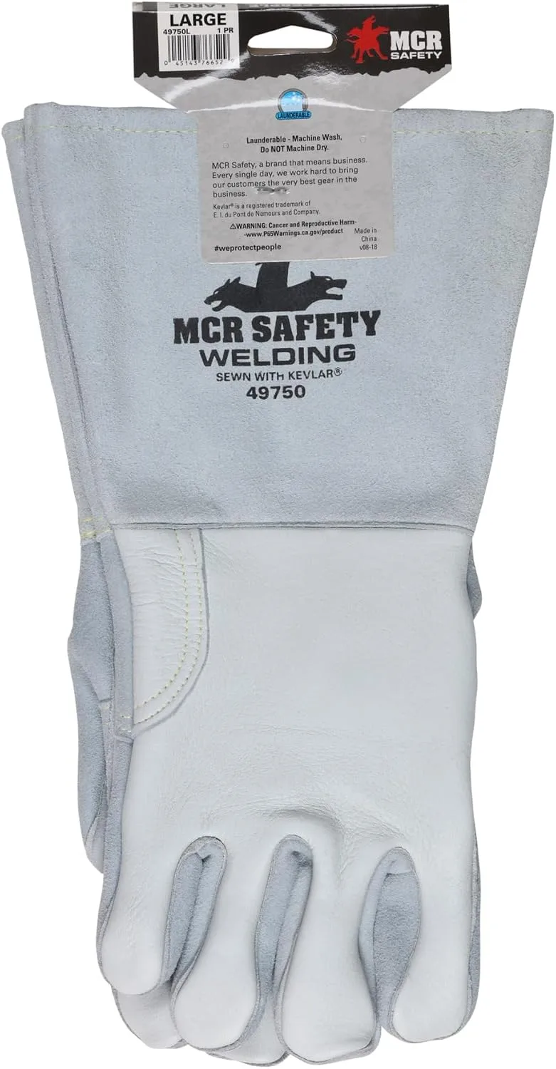 MCR Safety 49750 Premium Pearl Gray Elkskin Welding Gloves Sewn with DuPont Kevlar