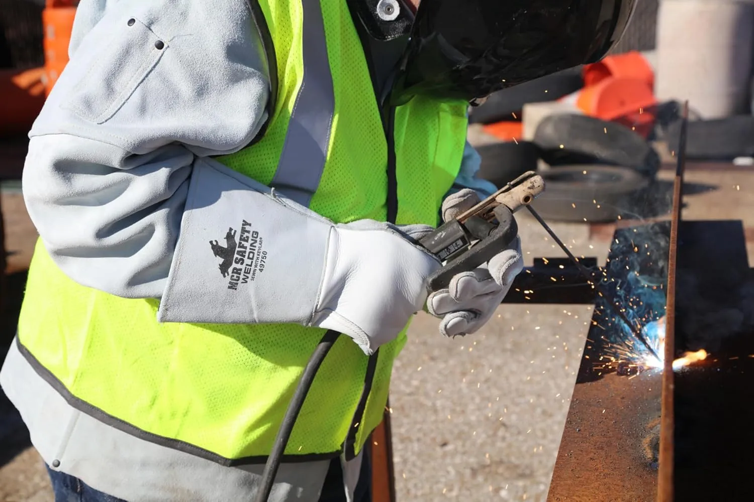 MCR Safety 49750 Premium Pearl Gray Elkskin Welding Gloves Sewn with DuPont Kevlar