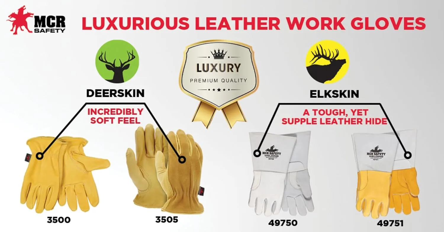 MCR Safety 49750 Premium Pearl Gray Elkskin Welding Gloves Sewn with DuPont Kevlar
