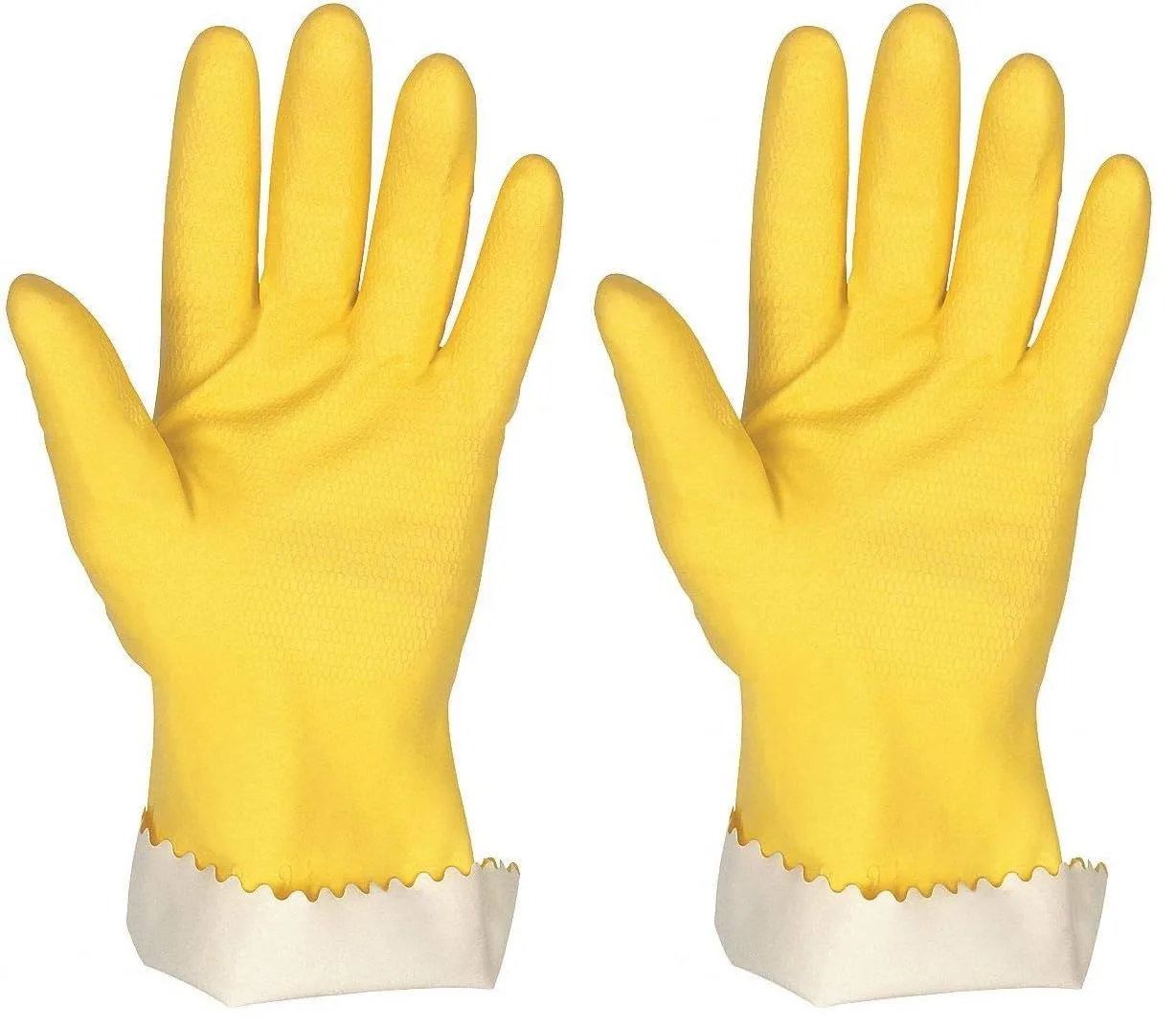 MCR Safety 5299P 10-1/2-Inch Flock Lined Latex Scalloped Cuff Seamless Rubber Gloves, Yellow, X-Large, 1-Pair