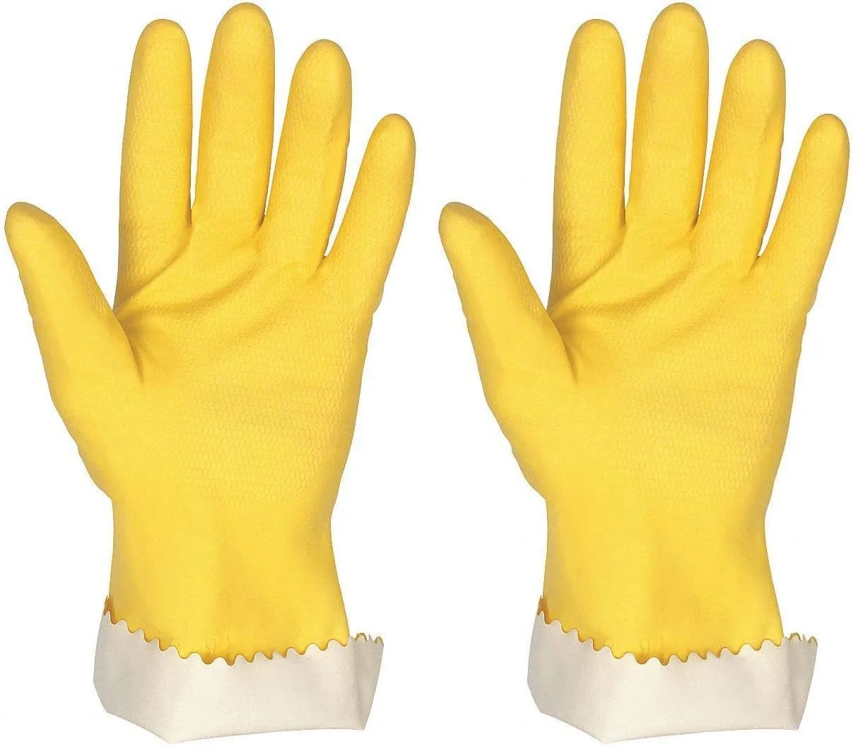 MCR Safety 5299P 10-1/2-Inch Flock Lined Latex Scalloped Cuff Seamless Rubber Gloves, Yellow, X-Large, 1-Pair
