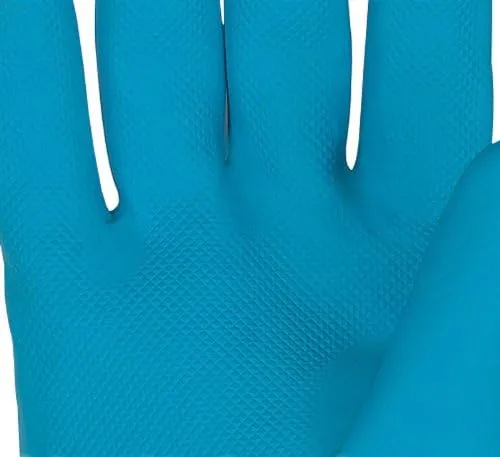 MCR Safety 5408S 8-1/2-Inch Chem-Tech Seamless Nitrile Rubber Gloves with Straight Cuff and Flocked Lining, Blue/Yellow