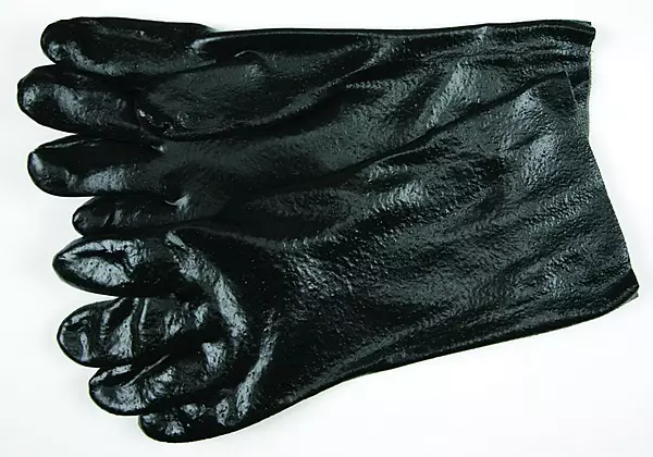 MCR Safety 6300R Single-Dipped PVC Plasticsol Gloves with 14-Inch Gauntlet and Interlock Lining, Rough, Black, Large, 1-Pair