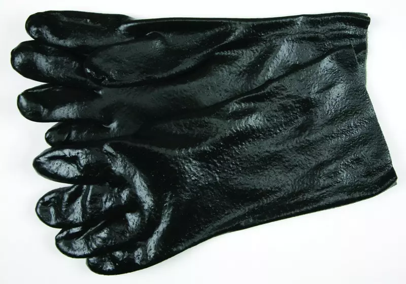 MCR Safety 6300R Single-Dipped PVC Plasticsol Gloves with 14-Inch Gauntlet and Interlock Lining, Rough, Black, Large, 1-Pair