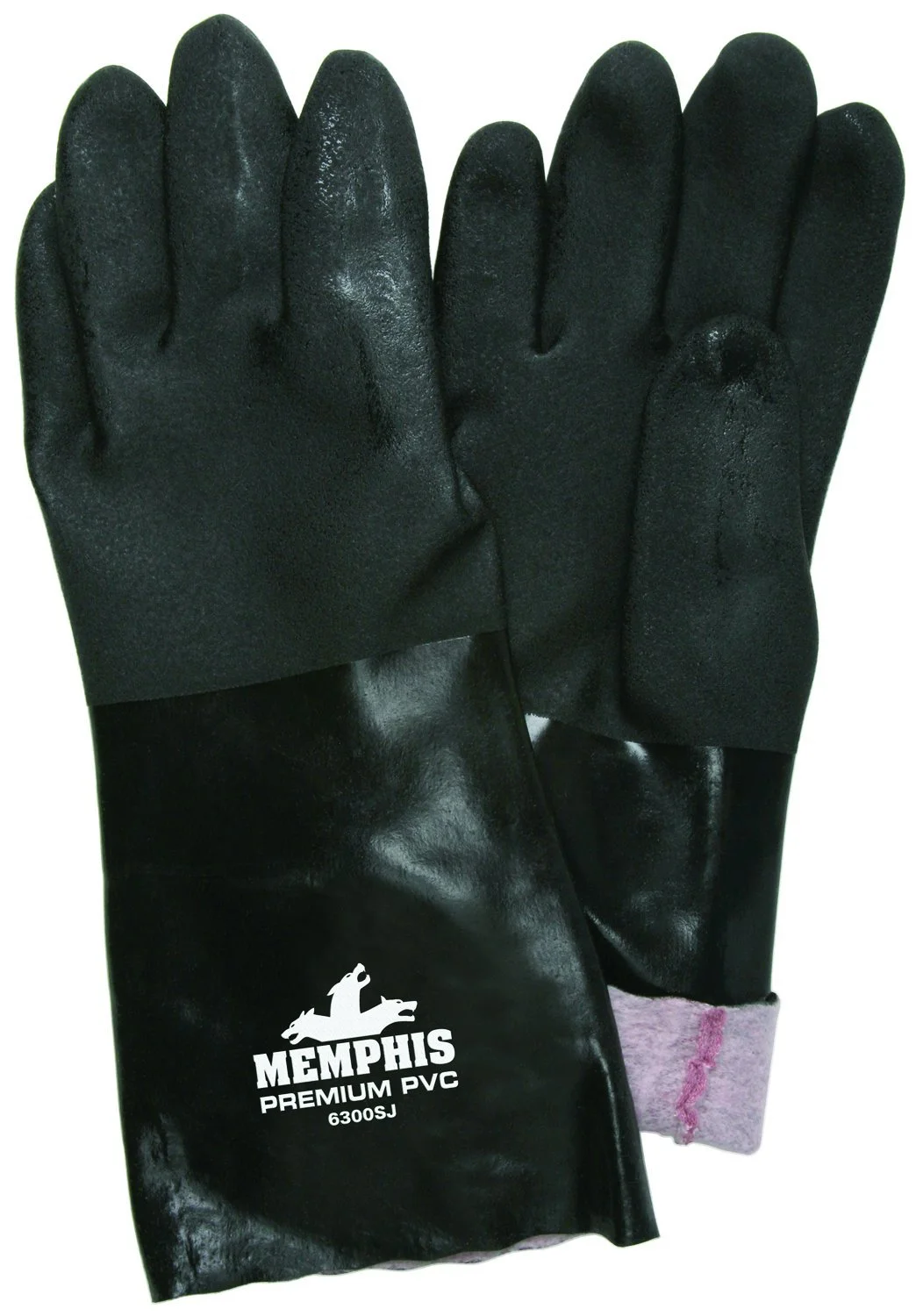 MCR Safety 6300SJ Double Dipped PVC Jersey Lined Sandpaper Finish Men's Gloves with 14-Inch Gauntlet, Black, Large, 1-Pair