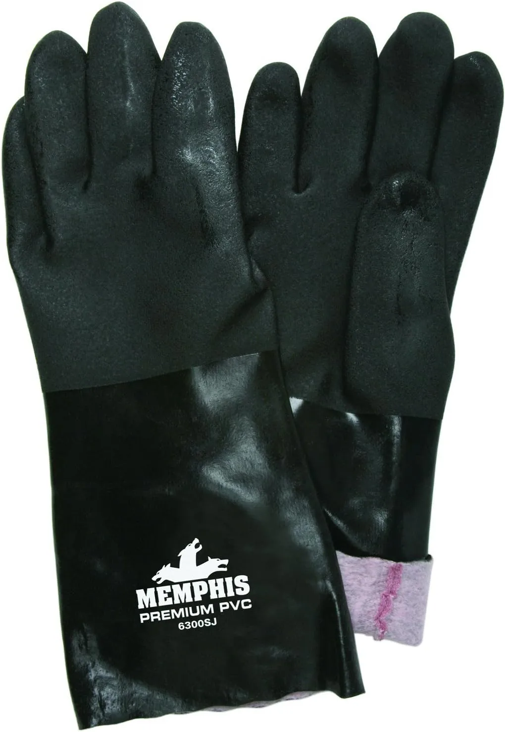 MCR Safety 6300SJ Double Dipped PVC Jersey Lined Sandpaper Finish Men's Gloves with 14-Inch Gauntlet, Black, Large, 1-Pair