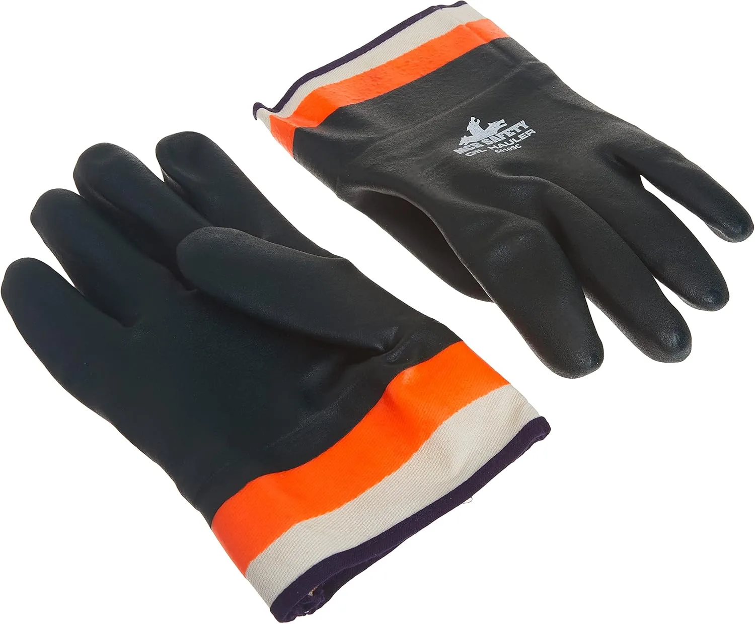 MCR Safety 6410SC Double-Dipped PVC Jersey Lined Sandpaper Finish Men's Gloves with Plasticized Safety Cuff, Green/Orange