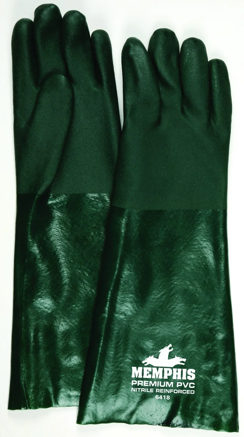 MCR Safety 6418 Memphis 18" Premium Double Dipped PVC Nitrile Reinforced Gloves, Jersey Lined with Sandy Finish, Large