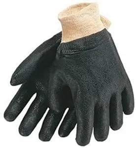 MCR Safety 6510S Double Dipped PVC Rough Finish Interlock Lined Men's Gloves with 10-Inch Gauntlet, Black, Large, 1-Pair
