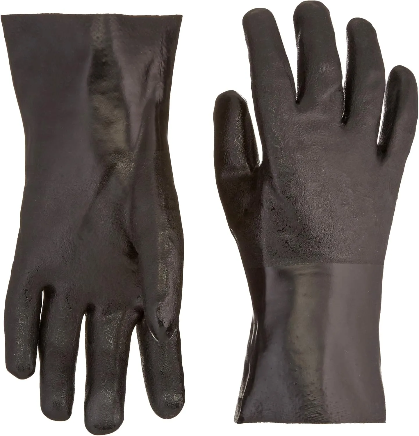 MCR Safety 6522SJ Double-Dipped PVC Plasticsol Gloves with 12-Inch Gauntlet and Jersey Lining, Sandy, Black, Large, 1-Pair