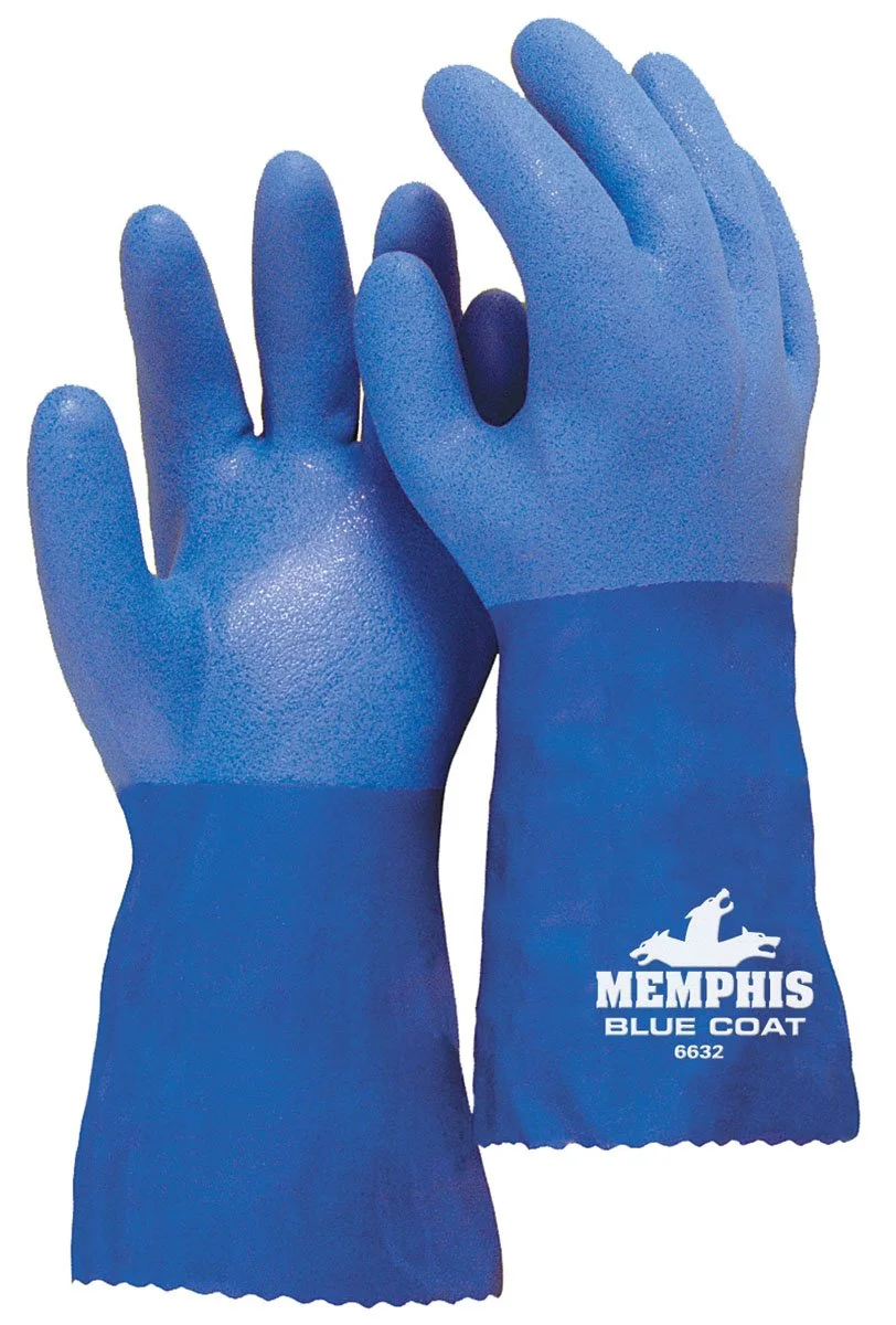 MCR SAFETY BlueCoat PVC Triple-Dipped Chemical Resistant Gloves with Seamless Knit Liner and Gauntlet