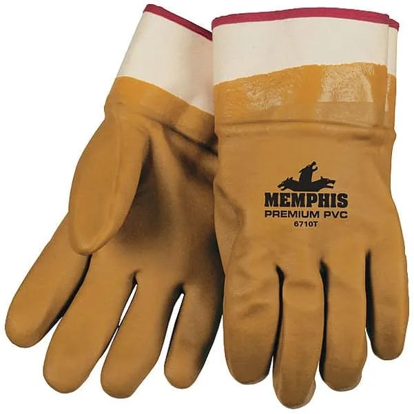 MCR Safety 6710T Foam Lined PVC Double Dipped Men's Gloves with Rubberized Safety Cuff, Tan/White, Large, 1-Pair