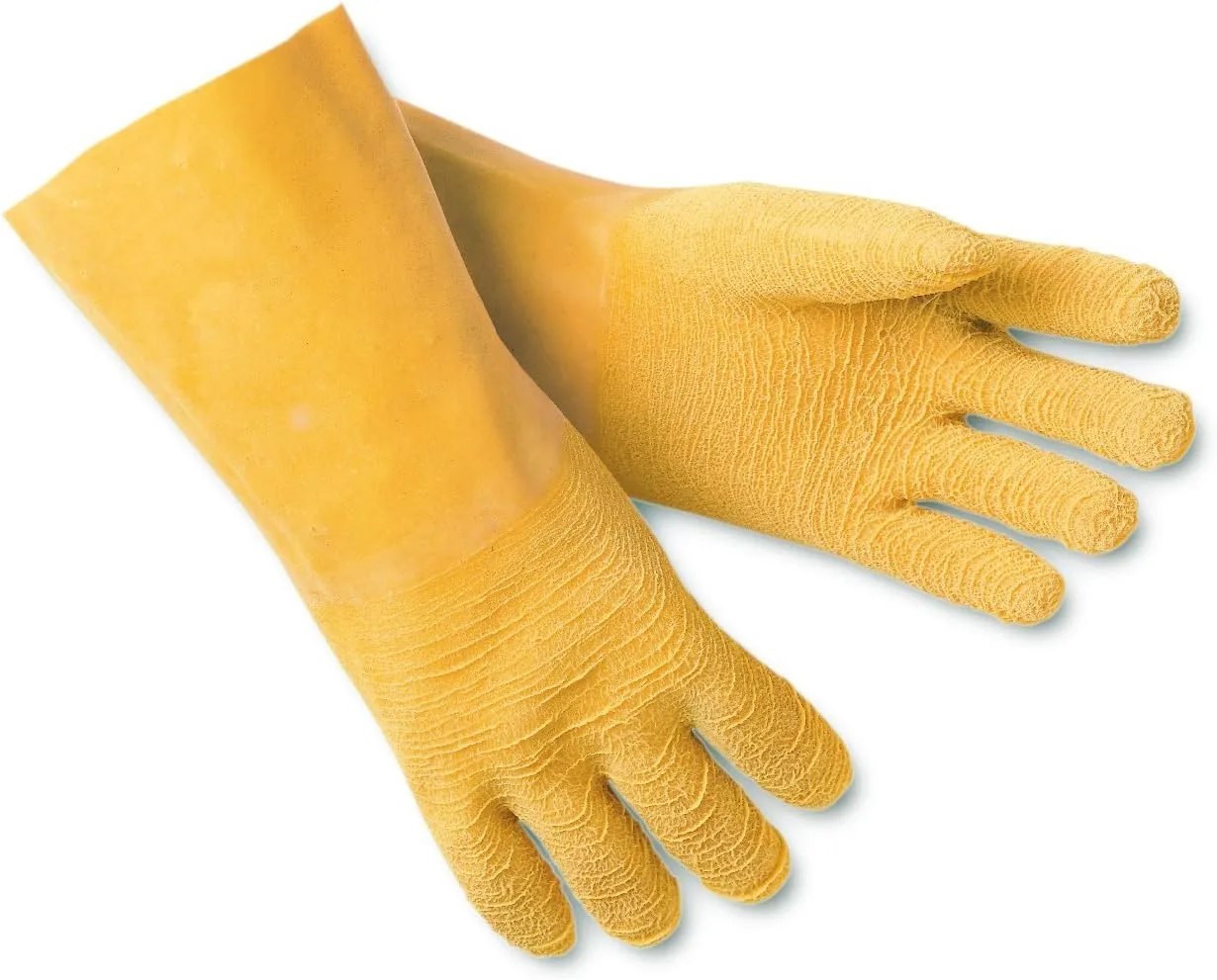 MCR Safety 6845 Tufftex Rubber Crinkle Finish Interlock Lined Men's Gloves with 12-Inch Gauntlet, Natural, Large, 1-Pair