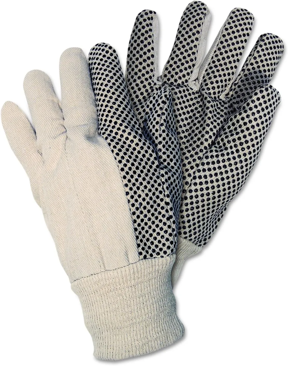 MCR Safety 8808 Cotton Canvas Dotted Standard Weight Knit Wrist Men's Gloves with Straight Thumb, White, Large, 1-Pair
