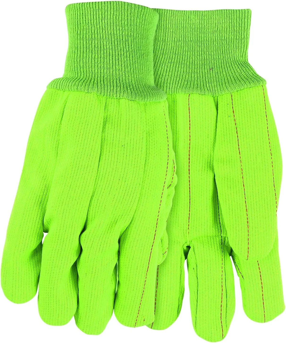 MCR Safety 9018CDG Corded Double Palm High Visibility Men's Gloves with Nap-In Knit Wrist and Cuff, Green, Large, 1-Pair
