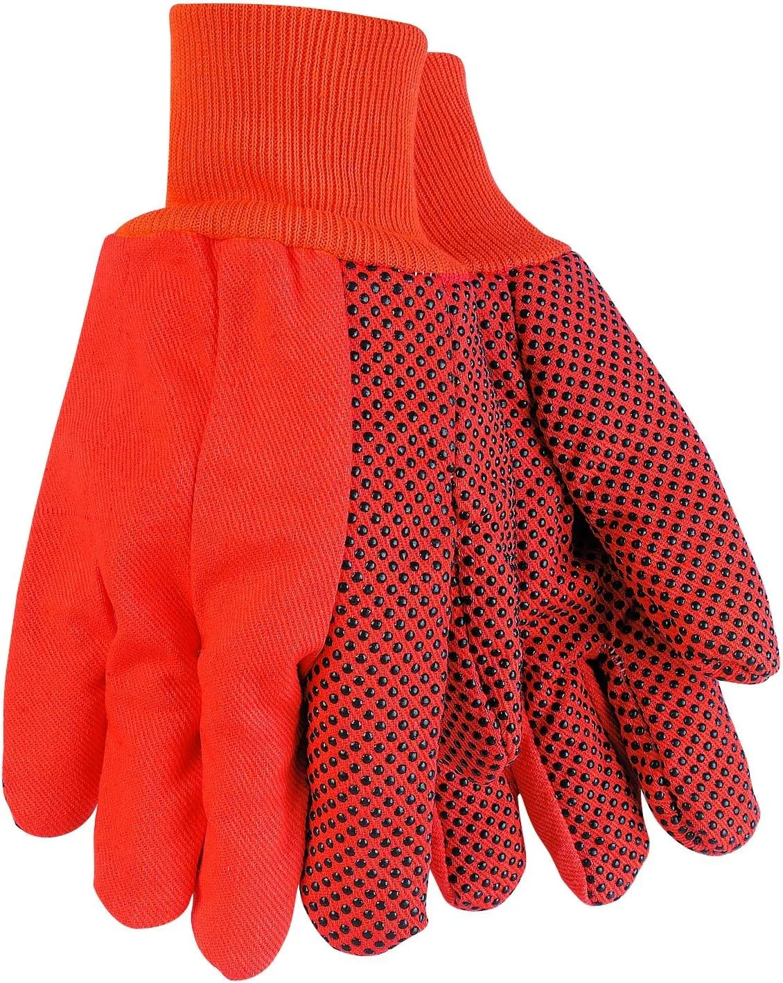 MCR Safety 9018DO Cotton Dotted Double Palm High Visibility Men's Gloves with Knit Wrist, Orange, Large, 1-Pair