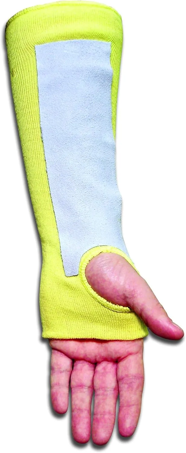 MCR Safety 9374TL Kevlar Regular Weight 36 Gauge Plain Sleeve with Thumb-Slot and Leather Pad, Yellow, 14-Inch
