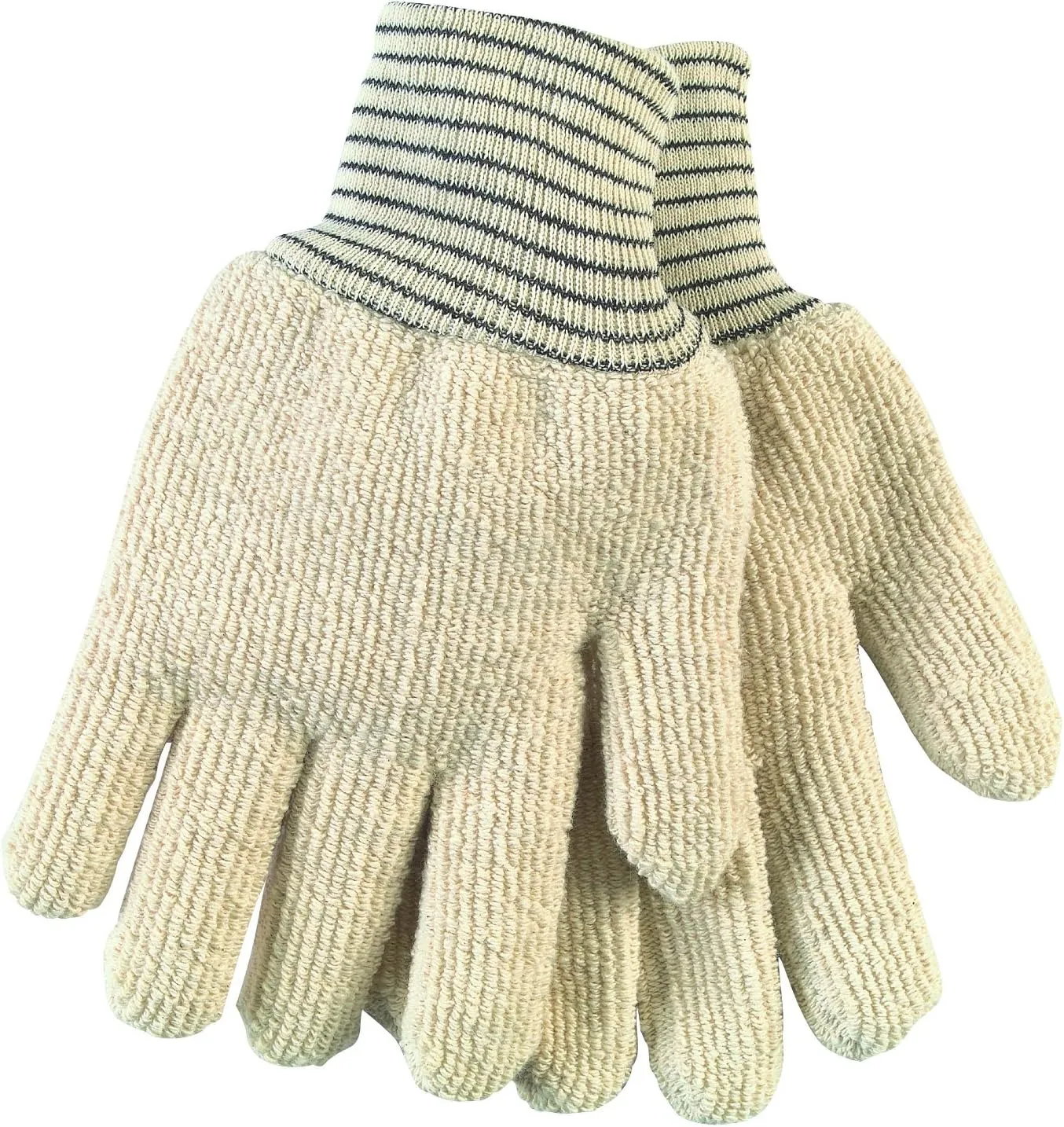 MCR Safety 9429 Heavy Weight Seamless Reversible Gloves with Black Stripe Knit Wrist, Natural, Large, 1-Pair