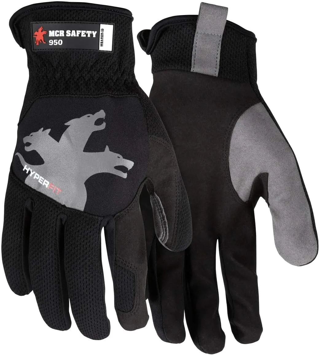 MCR Safety 950 HyperFit Mechanics Work Gloves, Synthetic Leather Palm, Reflective Logo