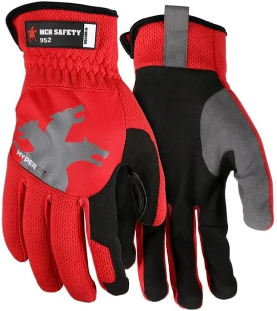MCR SAFETY 952 HyperFit Mechanics Work Gloves, Synthetic Leather Palm, Reflective Logo